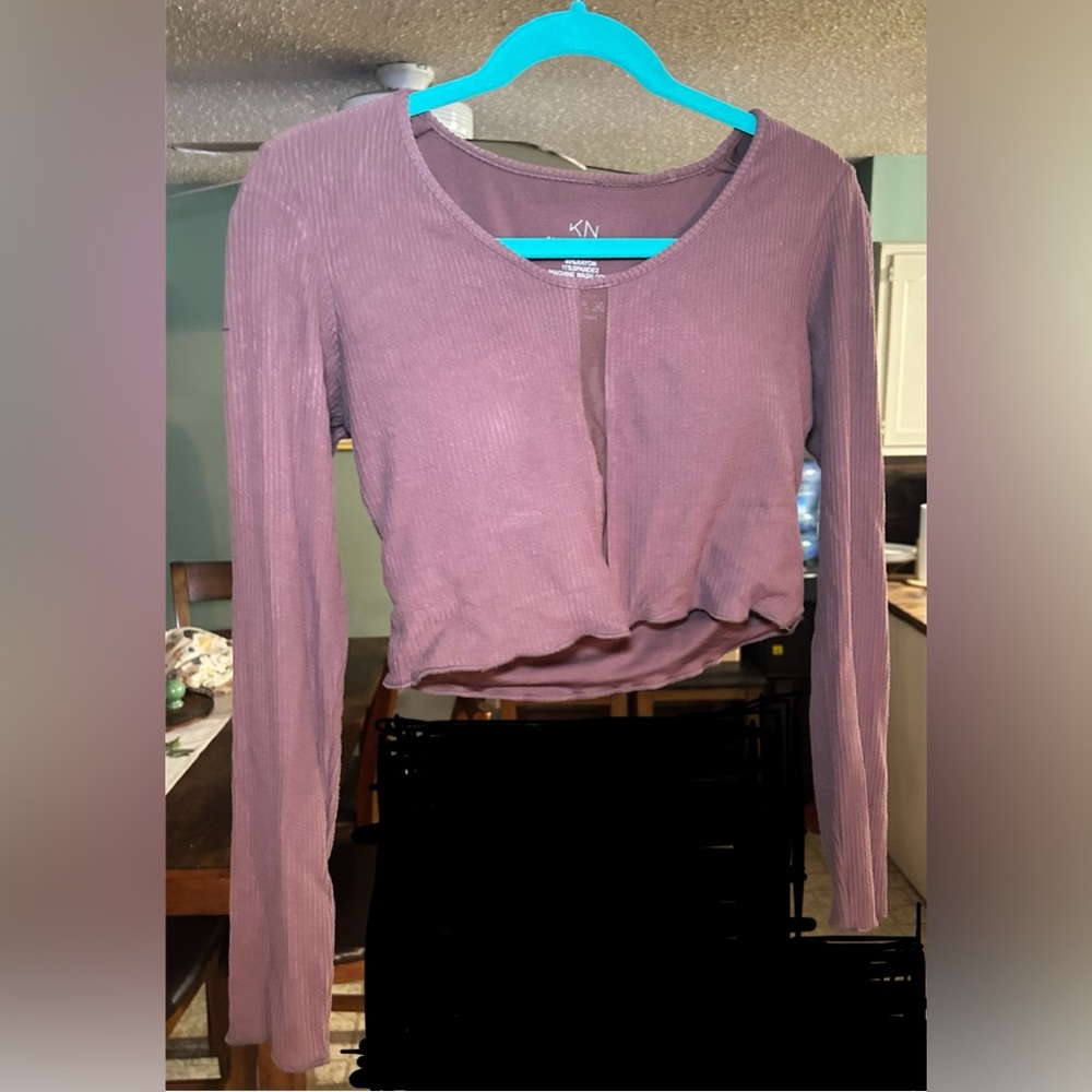 Klassy Network Dark Brown Ribbed Crop Top with Mesh Cut-Out - Picture 2 of 5